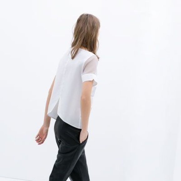 Zara Striped Poplin Organza Top White S - Picture 4 of 7